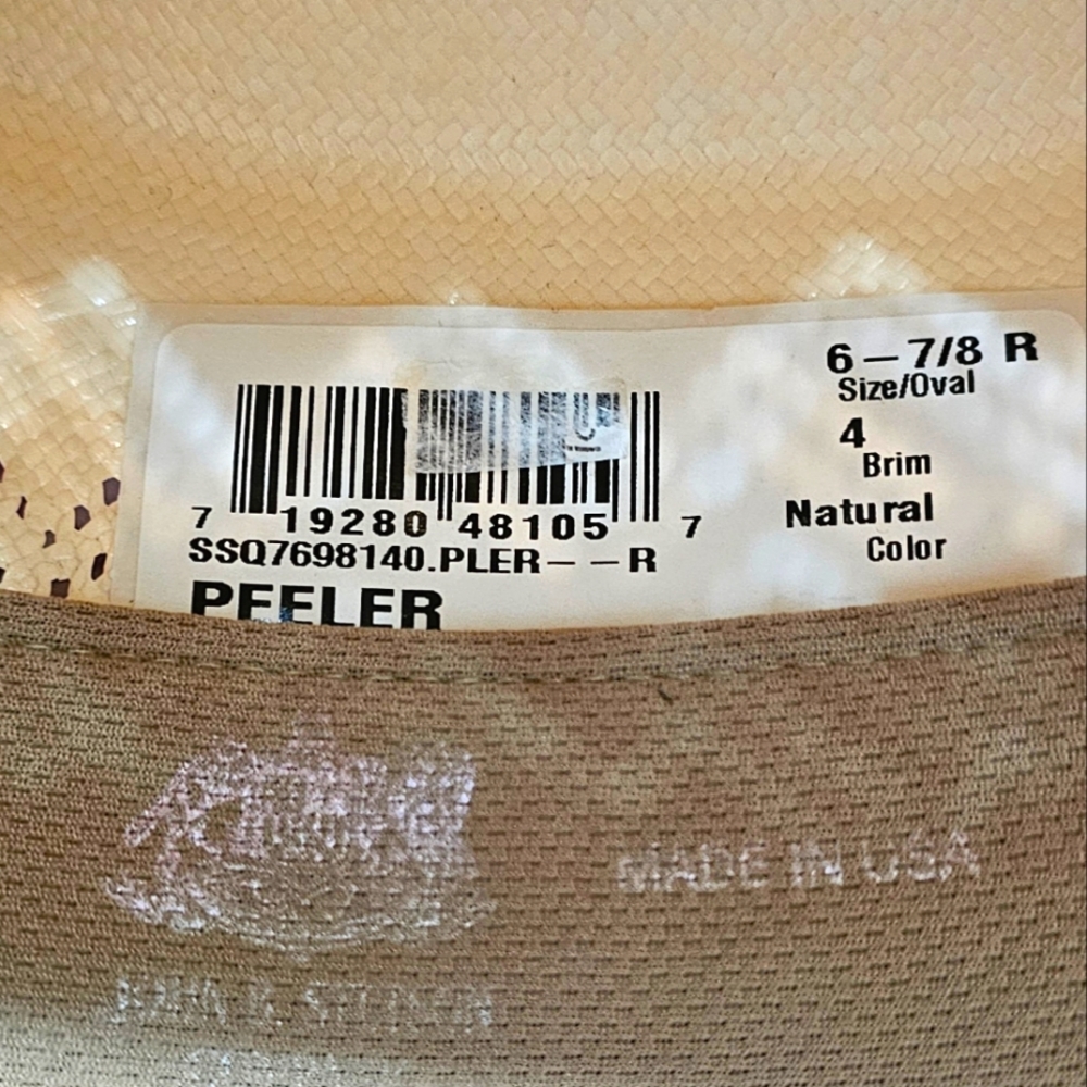 Stetson NWT Peeler Straw Cowboy Hat with Brown Band 6- 7/8R With 4" Brim - Picture 8 of 10
